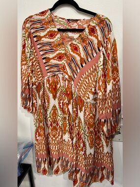 Bohemian Orange Print V-Neck Women's Dress